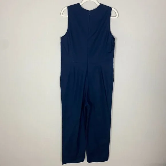 Everlane The Structured Cotton Jumpsuit Blue Sleeveless V Neck Pockets Womens 6 - Picture 5 of 7